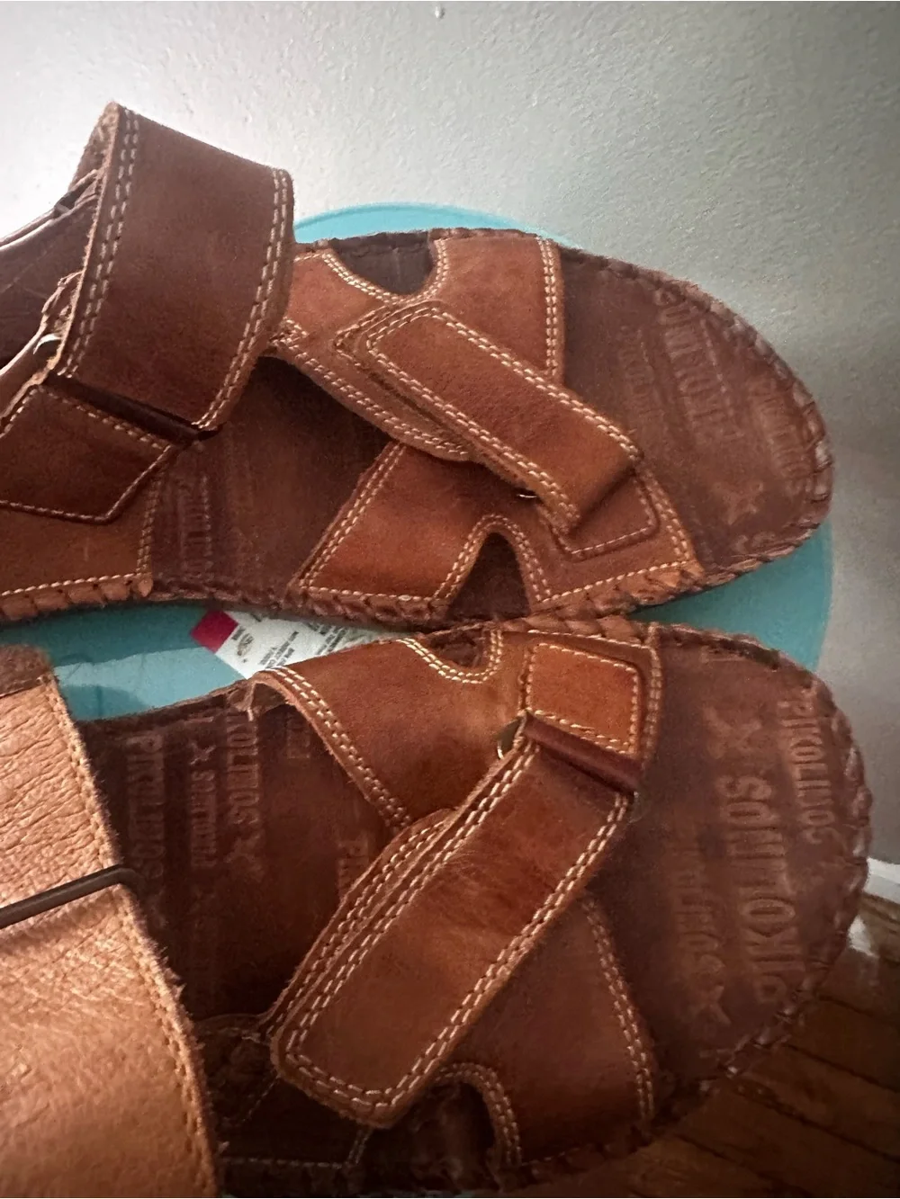 PIKOLINOS Brown Leather Velcro Fisherman Sandals
